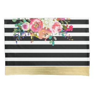 Housse D'oreillers Noir Blanc Or Moderne Floral Glam Chic Luxe