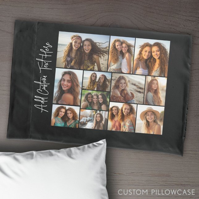 Housse D'oreillers Noir minimal moderne avec 12 Galerie de photos (Create Your Own Photo Collage Pillowcase)
