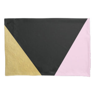 Housse D'oreillers Noir Or et rose Bloc de couleur Mod Glam Triangles