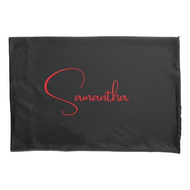 Housse D'oreillers Noir Rouge Votre Nom Minimaliste Moderne Calligrap (devant)