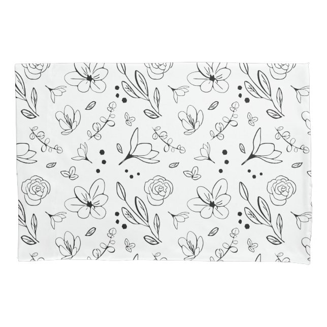 Housse D'oreillers Noir sur blanc motif floral minimaliste moderne (devant)