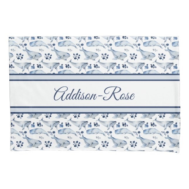 Housse D'oreillers Nom Blue White Whale Ocean Motif Nursery (devant)