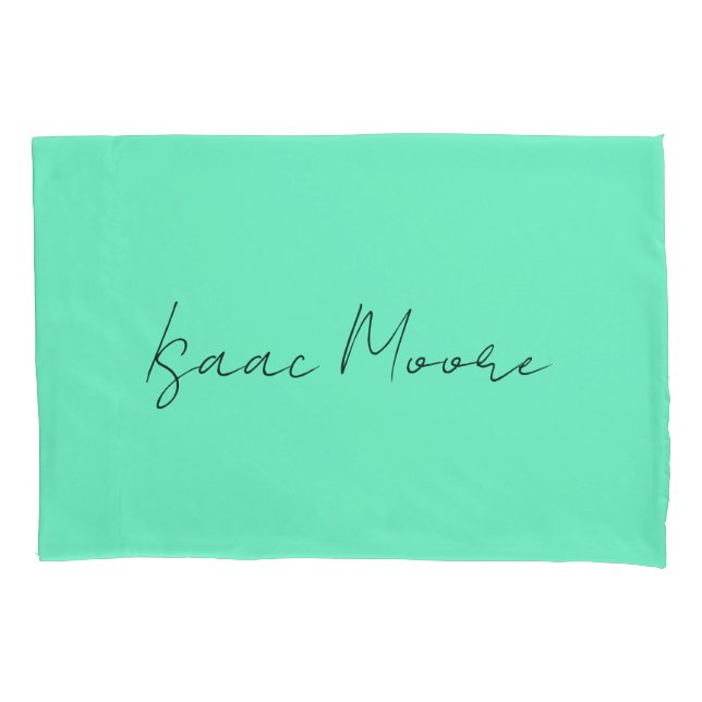 Housse D'oreillers Nom de calligraphie de script bleu vert élégant (devant)