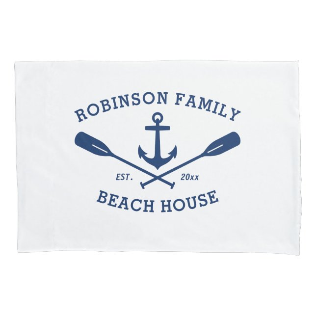 Housse D'oreillers Nom de famille Beach House Navire nautique Ancre O (devant)