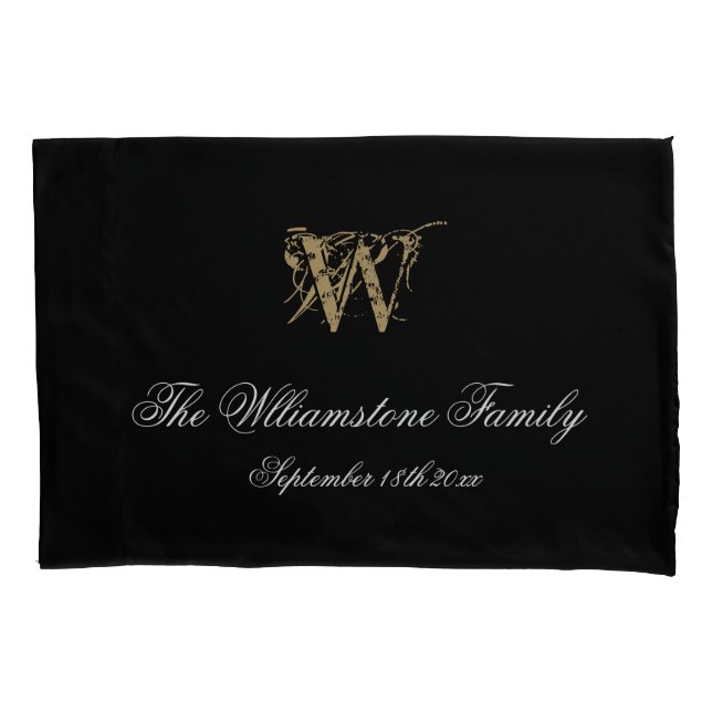 Housse D'oreillers Nom de famille simple et élégant + Mariage de mono (devant)