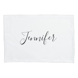 Housse D'oreillers Nom de script manuscrit noir minimaliste blanc
