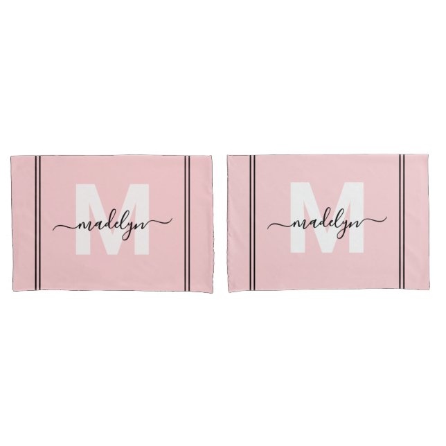 Housse D'oreillers Nom du script rose vif Monogramme (devant-Set)