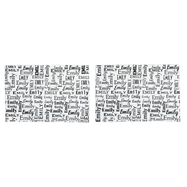Housse D'oreillers Nom EMILY noir sur blanc (devant-Set)
