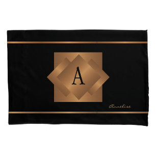 Housse D'oreillers Nom monogrammé élégant or noir chambre à coucher
