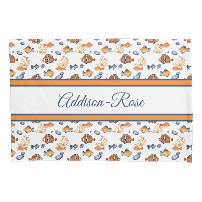 Housse D'oreillers Nom Orange White Tropical Fish Motif Nursery (devant)