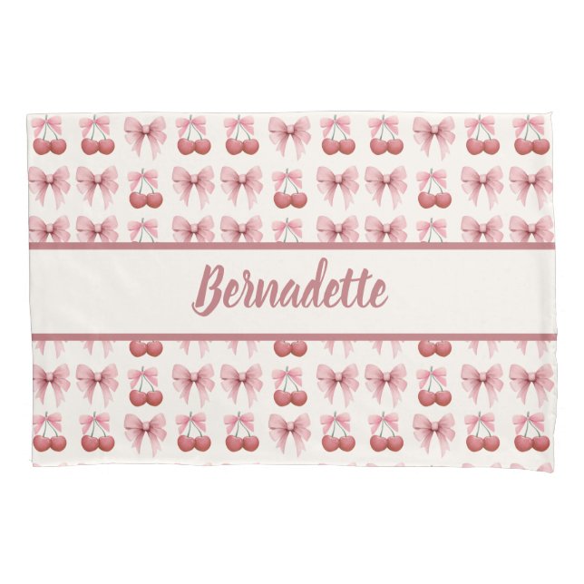 Housse D'oreillers Nom personnalisé Filles roses et cerises Coquette  (devant-gauche)