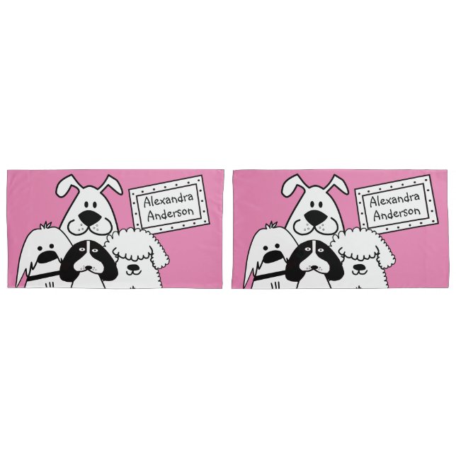 Housse D'oreillers Nom personnalisé mignon chien Doodles (devant-Set)