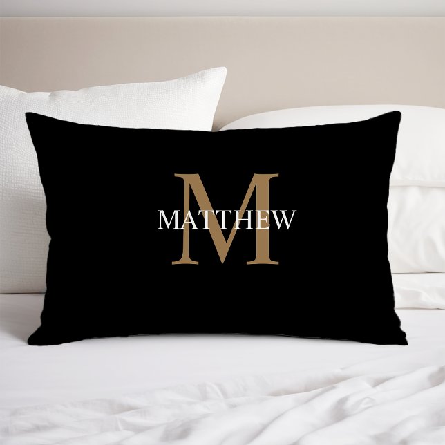 Housse D'oreillers Nom personnalisé Monogramme noir (Créateur téléchargé)