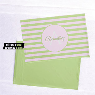 Housse D'oreillers Nom personnalisé Monogramme Pastel Pink Green Gril