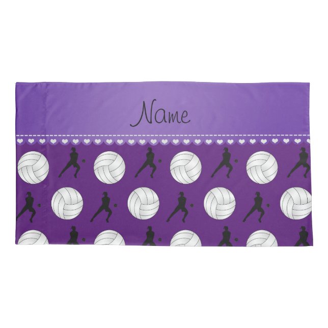 Housse D'oreillers Nom personnalisé violet volleyballs silhouettes (Dos)