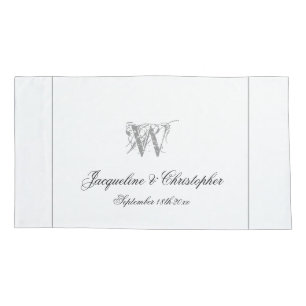 Housse D'oreillers Noms de bordure argentée et monogramme Mariage chi