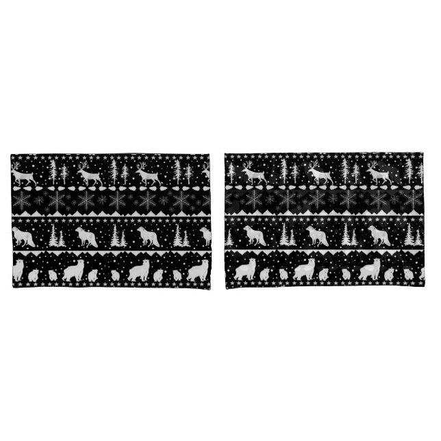 Housse D'oreillers Nordic Sweater White Winter Animals Black (devant-Set)