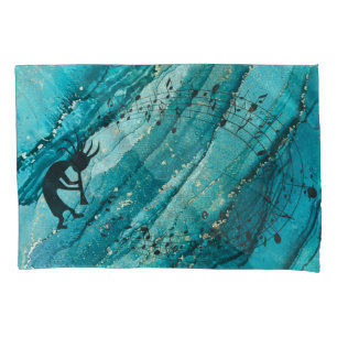 Housse D'oreillers Notes musicales Turquoise Kokopelli