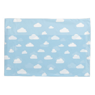 Housse D'oreillers Nuages blancs de bande dessinée sur le motif bleu