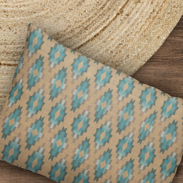 Housse D'oreillers Ochre Brown Taupe Turquoise Blue Tribal Art Motif (Créateur téléchargé)