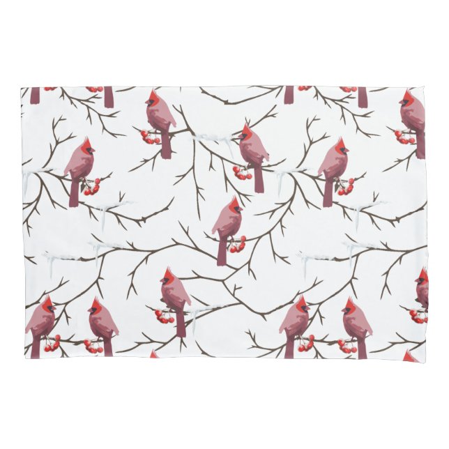 Housse D'oreillers Oiseaux cardinaux, cerises d'hiver et Motif de nei (devant)
