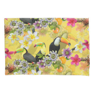 Housse D'oreillers Oiseaux du Toucan, Fleurs de Passion, Plumeria Tro