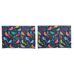 Housse D'oreillers Oiseaux Géométriques Motif Floral Coloré