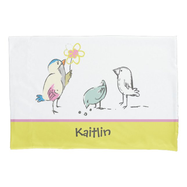 Housse D'oreillers Oiseaux mignons Filles Whimsical Pillowcase person (devant)