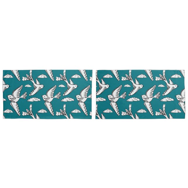Housse D'oreillers Oiseaux volants et nuages coques coussins (devant-Set)