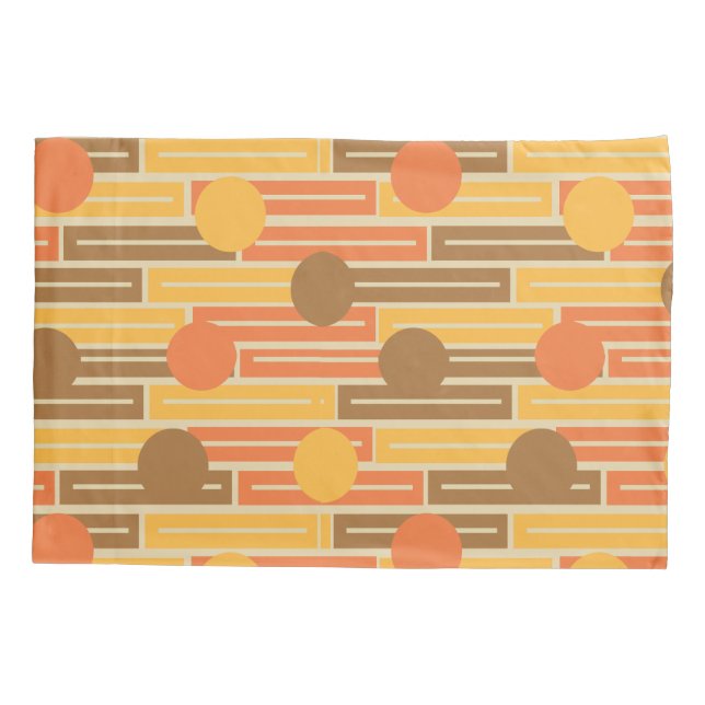 Housse D'oreillers Orange, Or, Rectangles Brown et cercles (Dos)