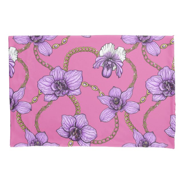 Housse D'oreillers Orchidées et chaînes, violet et rose (devant-gauche)