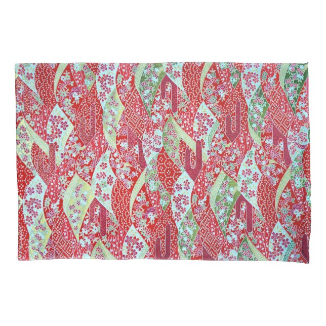 Housse D'oreillers Origami jaune rouge de fleurs japonais Yu Pillowca (devant)