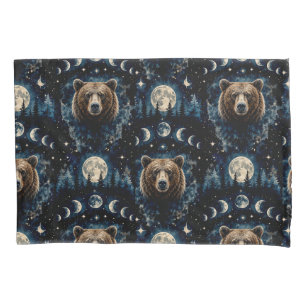 Housse D'oreillers Ours au Clair de Lune Motif Aquarelle Forêt Céle