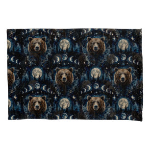 Housse D'oreillers Ours au Clair de Lune Motif Aquarelle Forêt Céle
