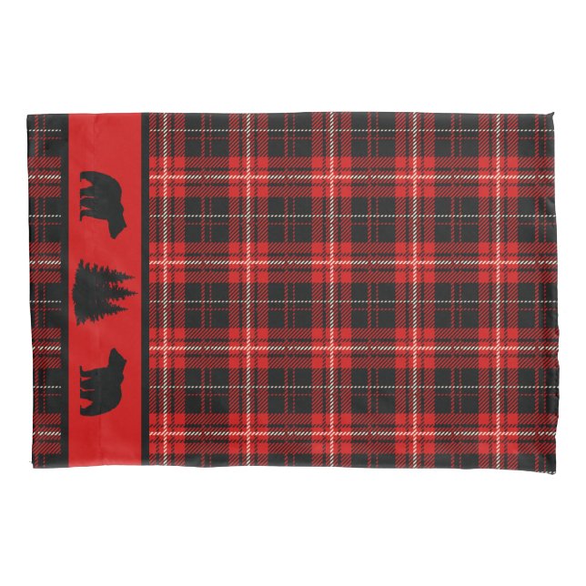 Housse D'oreillers Ours Noir Rouge Plaid Russe Cabine (devant)
