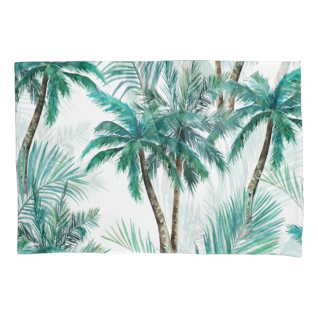 Housse D'oreillers Palmier tropical : Motif de la jungle aquarelle. (devant)