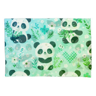 Housse D'oreillers Panda Bear Motif Vert Imprimer