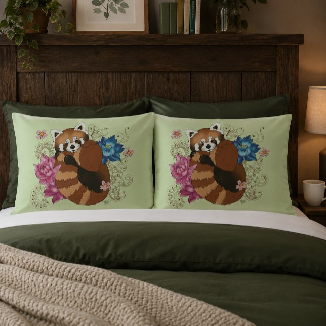Housse D'oreillers Panda roux Fleurs de lotus Henna (Créateur téléchargé)