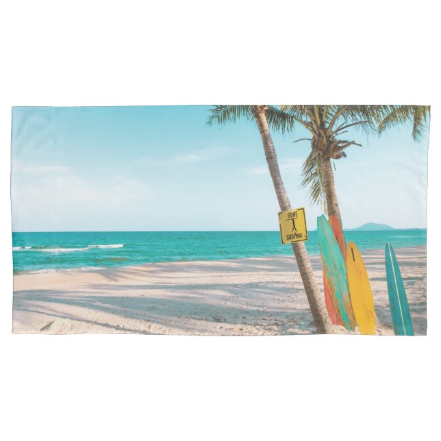 Housse D'oreillers Panneaux de surf sur la plage lancer oreiller (devant)
