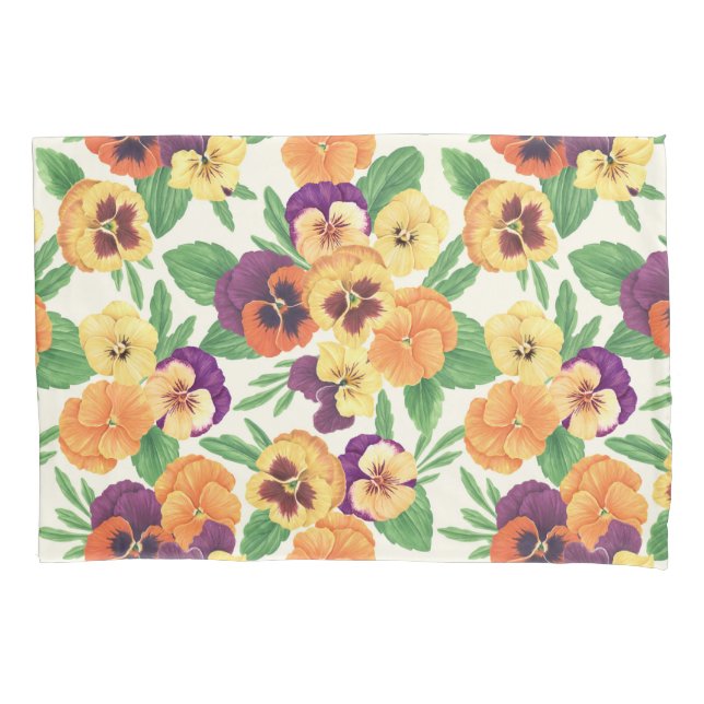 Housse D'oreillers Pansies sur blanc cassé (devant-gauche)