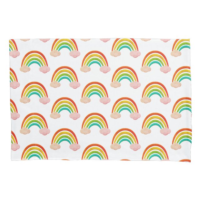 Housse D'oreillers Papier Coupé Arc-En-Ciel Et Nuages Roses (devant)