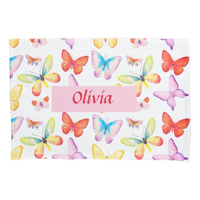 Housse D'oreillers Papillon aquarelle coloré personnalisé (devant)