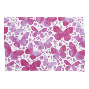 Housse D'oreillers Papillons Aquarelle Magenta Rose