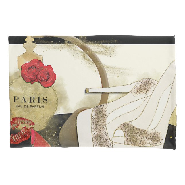 Housse D'oreillers Paris Parfum Parfum Rose  talons et Coussin en bât (devant)
