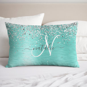 Housse D'oreillers Parties scintillant argentée turquoise en métal br