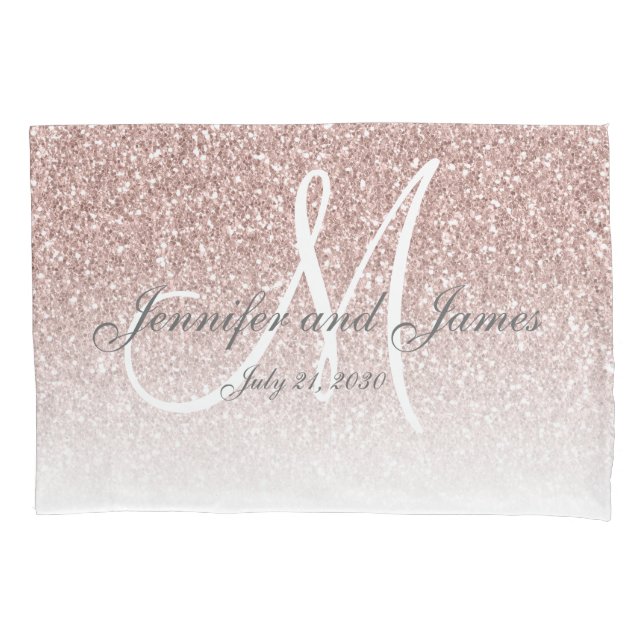 Housse D'oreillers Parties scintillant en or Blush Rose Monogramme Ma (devant)