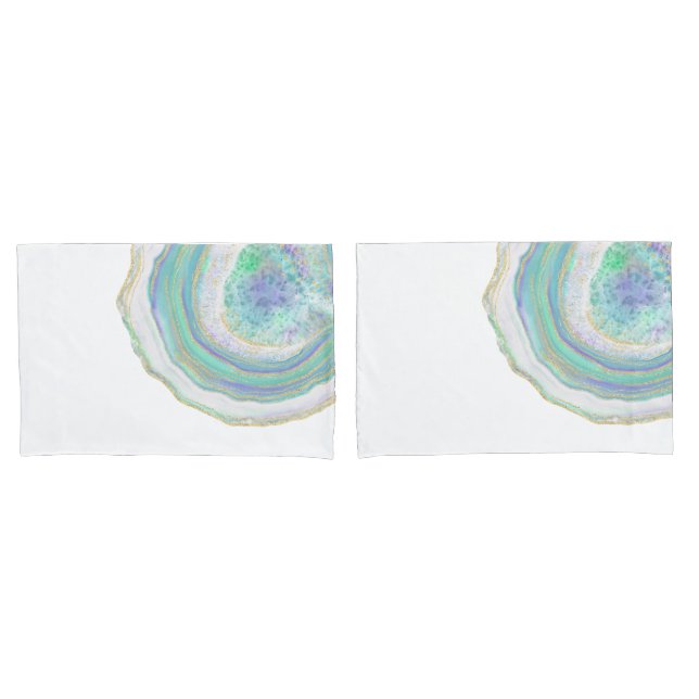 Housse D'oreillers Pastel Aqua et Purple Agate Motif (devant-Set)