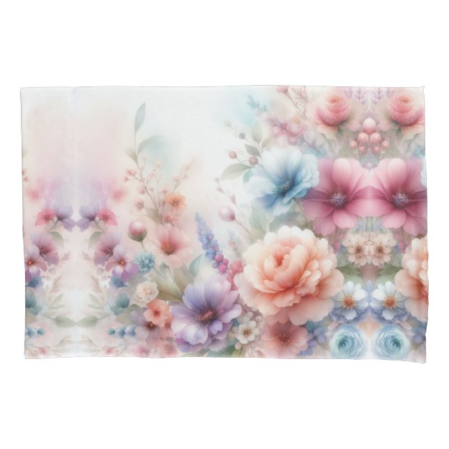 Housse D'oreillers Pastel Dreamscape Aquarelle Florale (devant)
