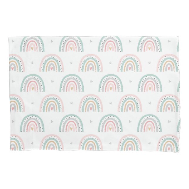Housse D'oreillers Pastel Rainbow Motif avec Coeurs (devant)