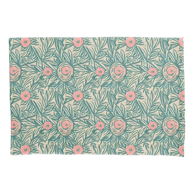 Housse D'oreillers Pastel Rose & Motif de verdure botanique (devant)
